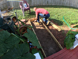 Temporary backyard path area before the fiber optic concrete forms were finished