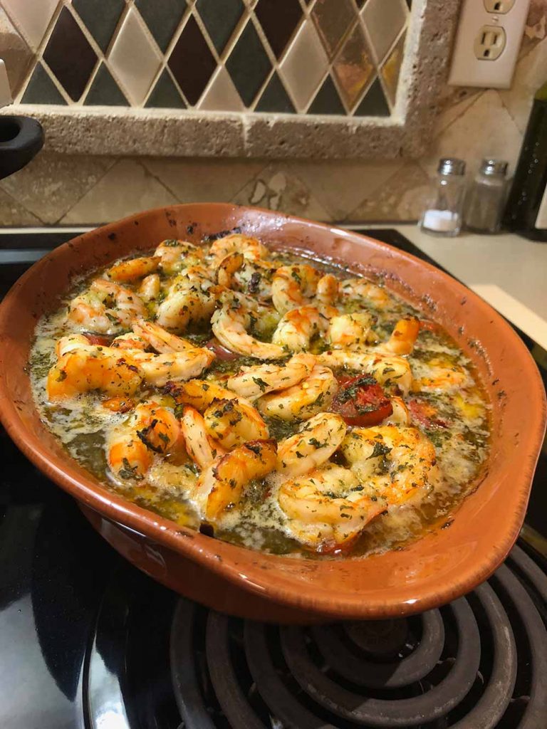 freshly baked spicy shrimp in olive oil and garlic