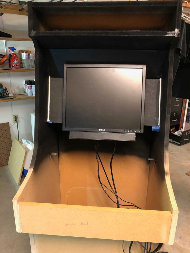 Dell 19-inch 4:3 monitor test-fitted in the arcade cabinet